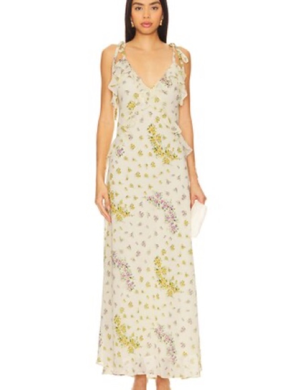 Steve Madden Cream Floral V-Neck Maxi Dress with Tie Straps